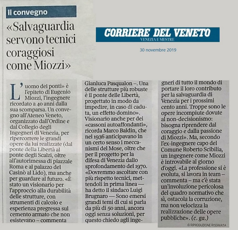 01 30112019 Corriere del Veneto - seminario ing eugenio miozzi rassegna stampa ordine ingegneri venezia